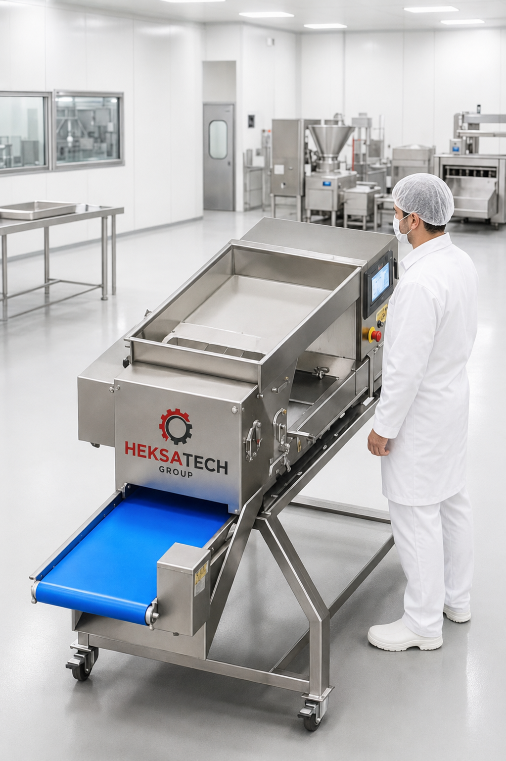 HEKSATECH logolu steril ortam köfte şekillendirme makinesi